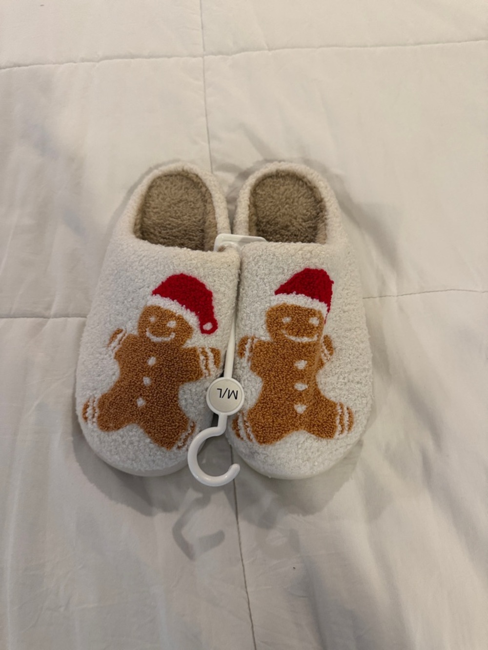 Gingerbread Santa Holiday Slippers in White and Red